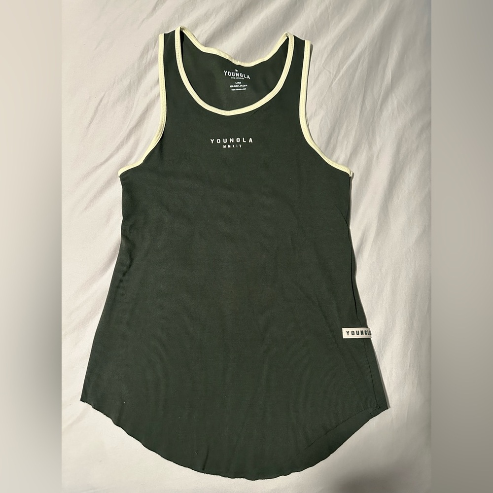 Mens YoungLA 313 Rocket Ribbed Gym Bodybuilding Tank Top Forest Green Size Large - Picture 2 of 7